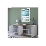 Buffet con 4 Puertas y Patas de Madera Resistente - Nogal-Blanco - 180x45x78,5cm