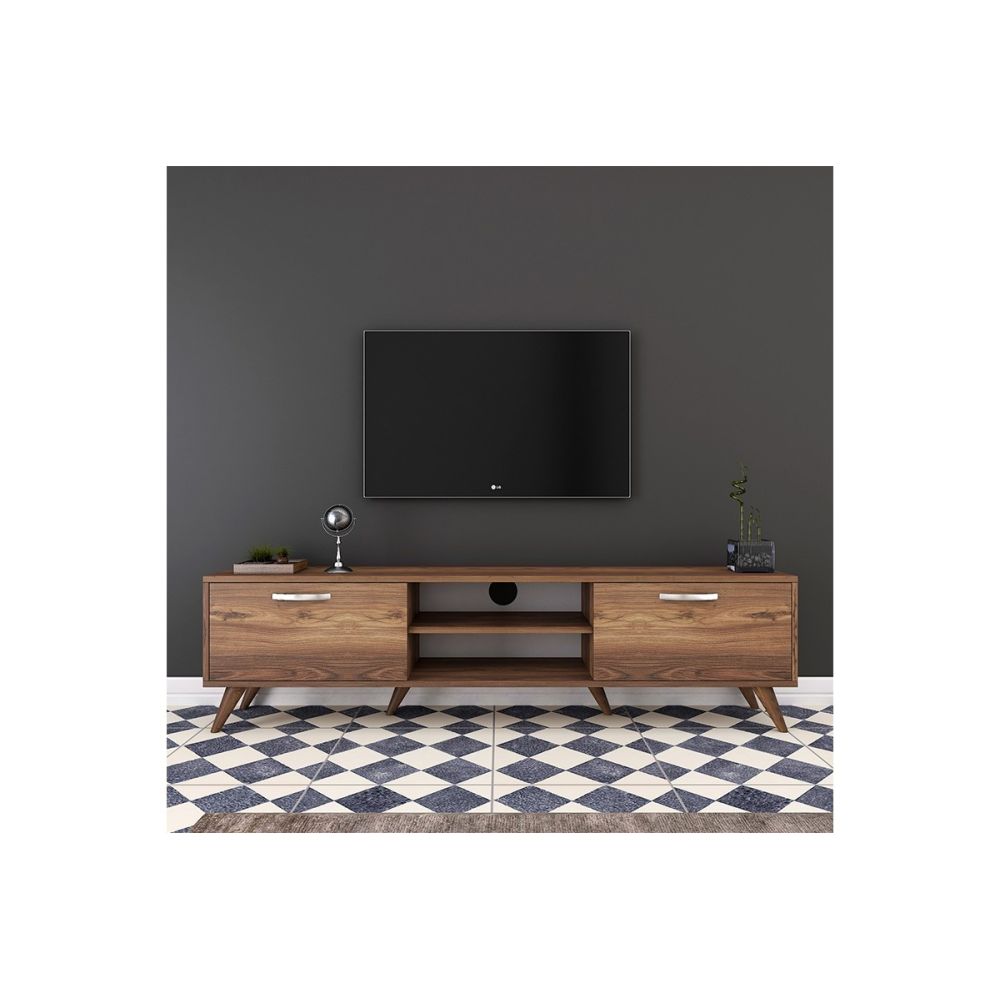 Mueble de TV en Nogal con 2 Cajones y Estantes
