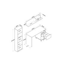 Mesa de Trabajo con Estantería y 2 Cajones, Color Blanco-Natural, 160x50x161.8 cm.
