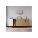 Buffet en Melamina Gris Blanco y Roble, Diseño Moderno
