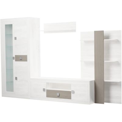 Mueble de Salón Moderno con Leds, Acabado en Andersen Pino -Gris, Medidas: 300 cm (An) x 200 cm (Al) 40 cm (Fon) - Meyvaser