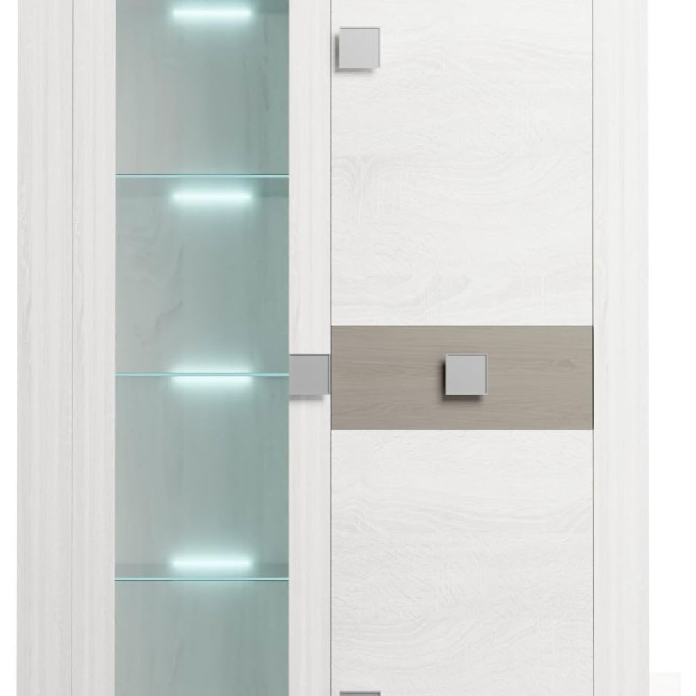 Mueble de Salón Moderno con Leds, Acabado en Andersen Pino -Gris, Medidas: 300 cm (An) x 200 cm (Al) 40 cm (Fon) - Meyvaser