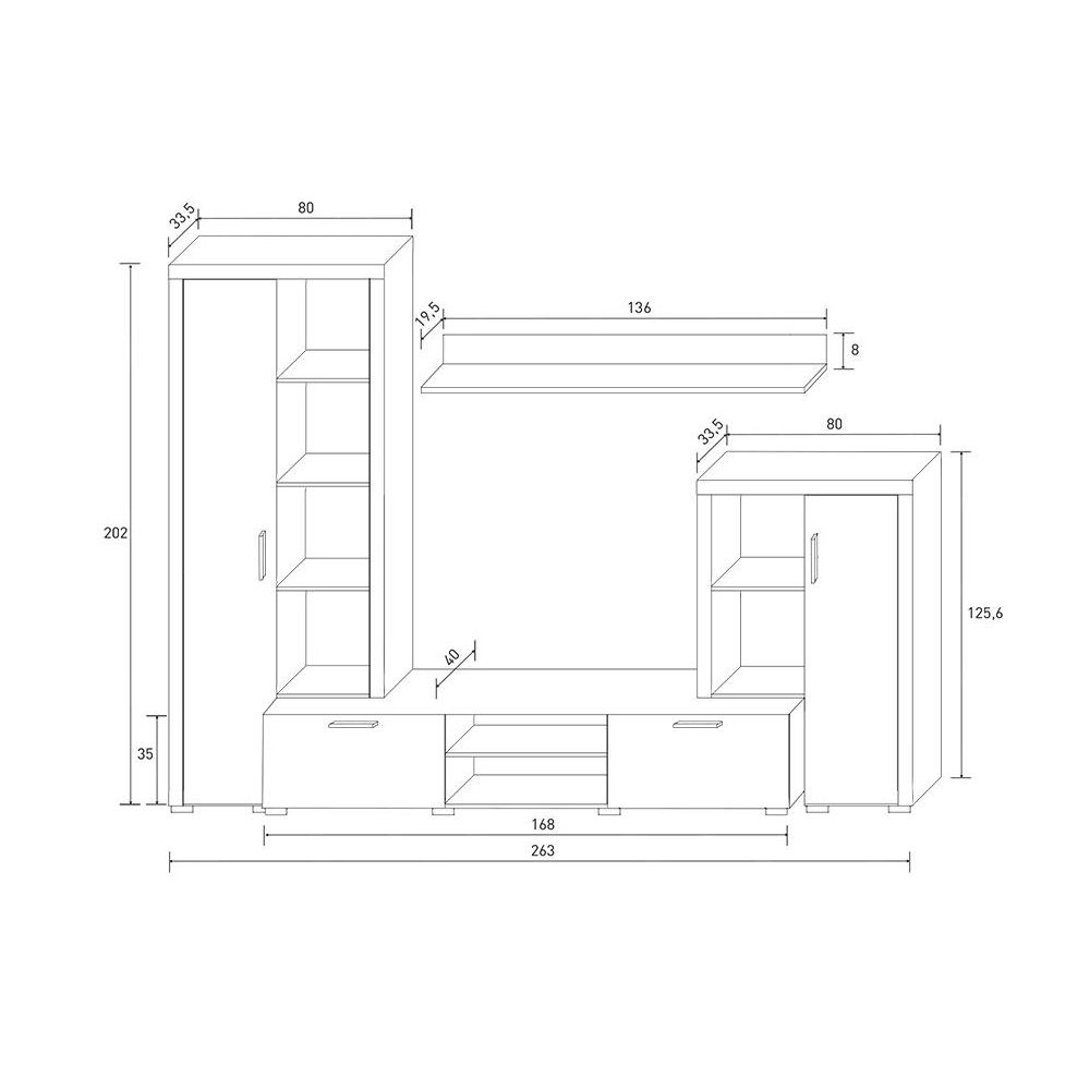 Mueble de salón y TV Composición de salón grande 263 Cm
