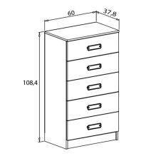 Meyvaser -Sinfonier 5 Cajones, Cómoda, Acabado en Roble y Blanco, Medidas: 60 cm (An) x 108,5 cm (Al) x 38 cm de (Fon)