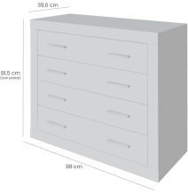 Meyvaser - Cómoda con 4 Cajones, Sinfonier, Color Cambria y Blanco, Medidas: 60 cm (An) x 81.5 cm (Al) x 39.5 cm (Fo)