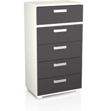 Sinfonier 5 Cajones, Cómoda, Color Blanco y Grafito, Medidas: 60 cm (Largo) x 109,4 cm (Alto) x 39,6 cm de (Fondo) – Meyvaser