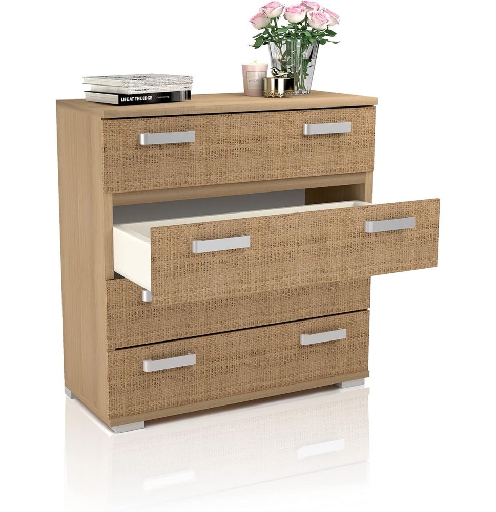 Cómoda 4 Cajones, Color Puccini - Textil, Medidas: 89 cm (Largo) x 89,6 cm (Alto) x 39,6 cm de (Fondo) - Meyvaser