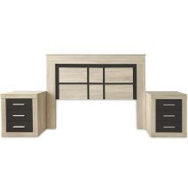 Mesita de Noche, Mesilla de Dormitorio, Color Cambria y Grafito, Medidas: 50 cm (Largo) x 34,6 cm (Fondo) x 60 cm (Alto)