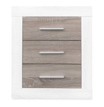 Mesita de Noche, Mesilla de Dormitorio, Color Pino y Gris, Medidas: 50 cm (Lar) x 34,6 cm (Fon) x 60 cm (Al)