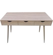 Mesa Escritorio Roble con 3 Cajones y Patas Estilo Escandinavo – Compacta y Funcional, 110x50x75 cm