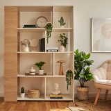 Estantería Decorativa, Librería, Acabado en Roble y Blanco