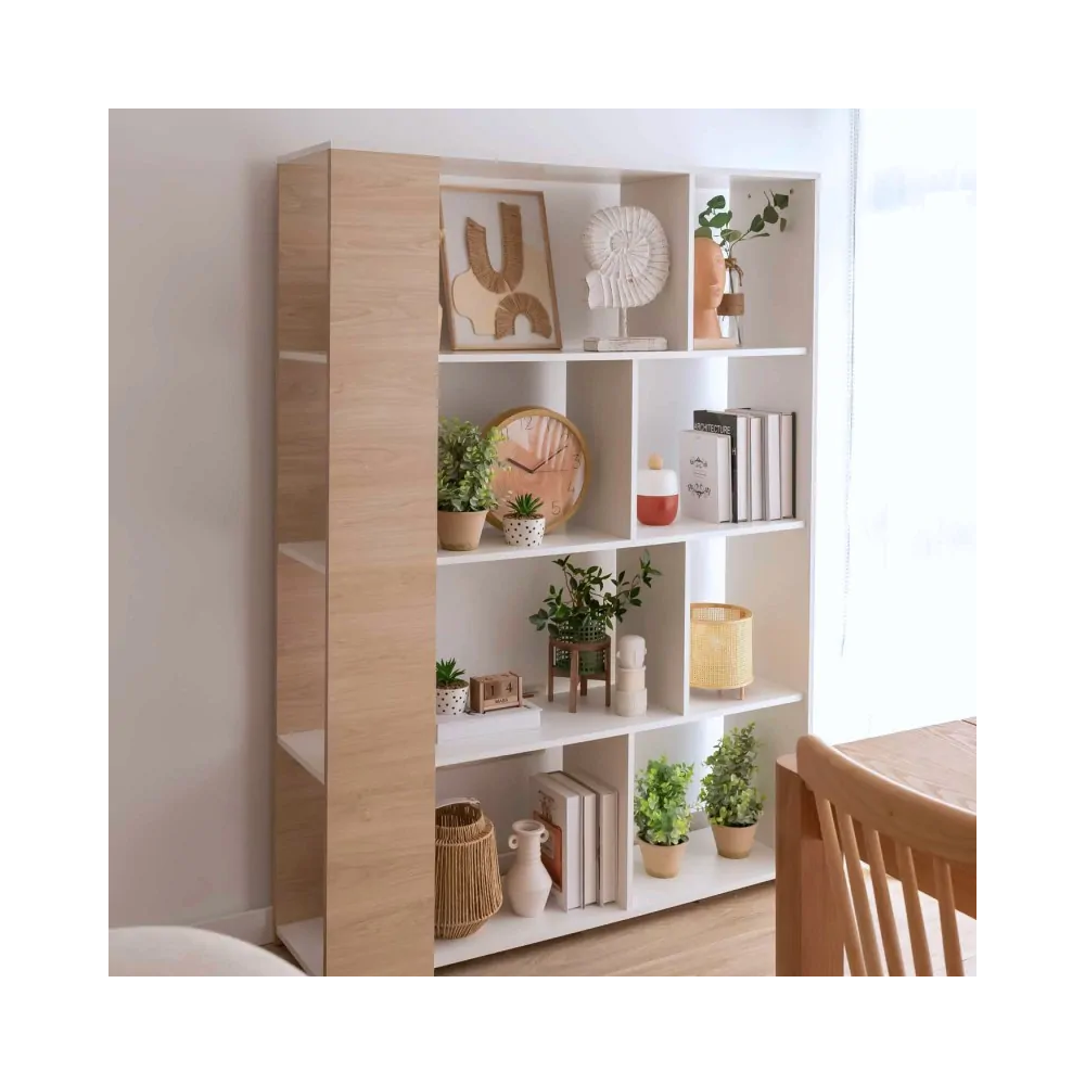 Estantería Decorativa, Librería, Acabado en Roble y Blanco