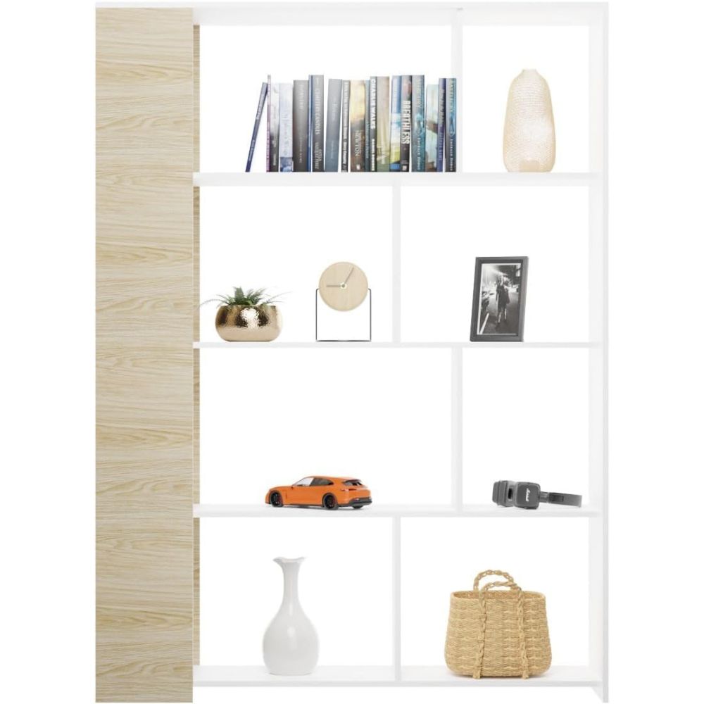 Estantería Decorativa, Librería, Acabado en Roble y Blanco