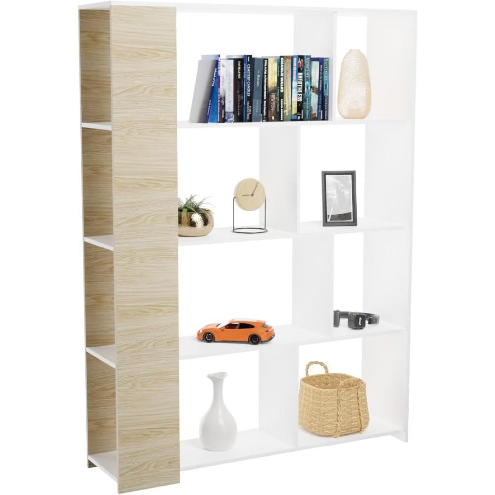 Estantería Decorativa, Librería, Acabado en Roble y Blanco