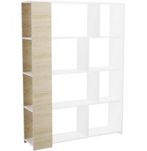 Estantería Decorativa, Librería, Acabado en Roble y Blanco, Medidas: 176 cm (Al) x 129 cm (Anc) x 28 cm (Fon)
