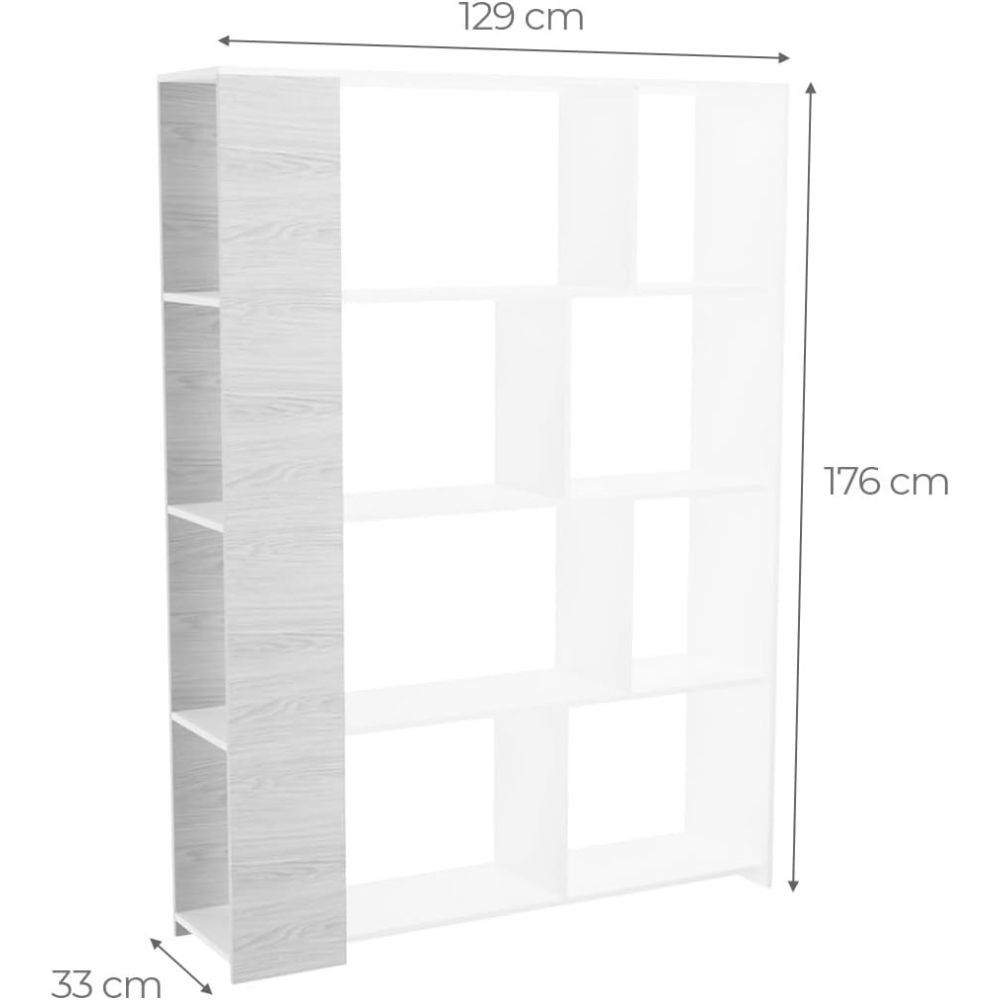 Estantería Decorativa, Librería, Acabado en Roble y Blanco