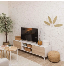 Mueble de TV de Diseño Nórdico + 2 Estantes, 2 Estantes y 2 Puertas,Cambrian-Blanco, 49cm(Al) x 180cm (Anc) x 40cm (Fon)
