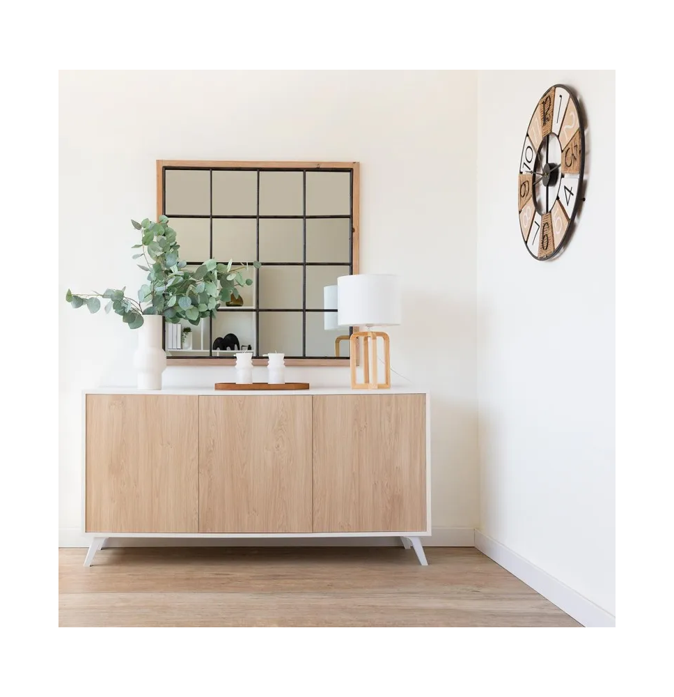 Meyvaser Aparador, Buffet, Salón Comedor 3 Puertas, Armario Auxiliar Color Blanco y Roble, Medidas: 138 cm x 70 x 39,5