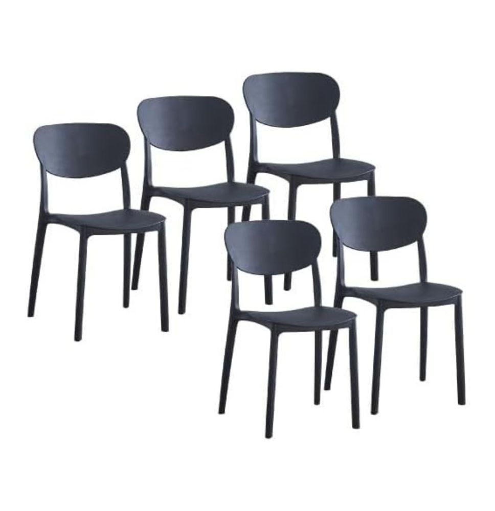 Pack 5 Sillas Cocina Color Negro de plastico Polipropileno, Silla de Comedor Medidas: 40 cm (Anc) x 55 cm (Lar) x 80 cm (Al)