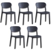 Pack 5 Sillas Cocina Color Negro de plastico Polipropileno, Silla de Comedor Medidas: 40 cm (Anc) x 55 cm (Lar) x 80 cm (Al)