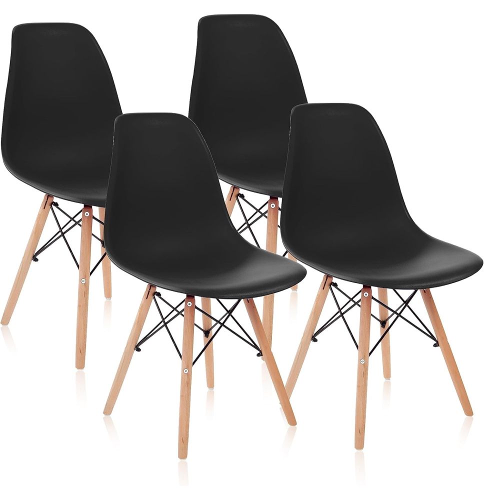 Pack 4 Sillas de Comedor, Sillas Cocinas, Acabado en Negro y Madera, Medidas: 45 cm (Ancho) x 53 cm (Largo) x 83 cm (Alto)