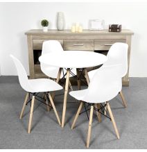 Conjunto Mesa y Sillas Nórdicas: Mesa Blanca (80x80x76 cm) + 4 Sillas con Patas de Madera Haya (46,5 x 48 x 82 cm)