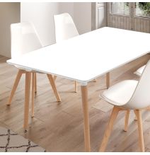 Pack de 4 Sillas para Comedor, Cocina o Salón – Simil Piel Blanca y Madera, Medidas: 48 cm x 45 cm x 84 cm.