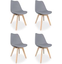 Pack de 4 Sillas para Comedor, Cocina o Salón – Simil Piel Gris y Madera, Medidas: 48 cm x 45 cm x 84 cm.