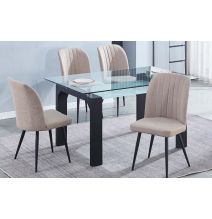 Pack de 4 Sillas Modernas para Comedor– Tapizado en Color Beig con Patas Metálicas Negras, Medidas: 46 cm x 55 cm x 92 cm