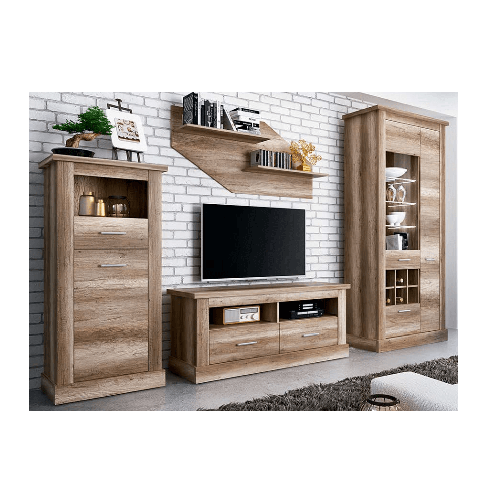 Mueble de Comedor, Mueble Salón, Acabado en Color Cañón, Medidas: 297 cm (Ancho) x 201,6 cm (Alto) x 41,8 cm (Fondo)