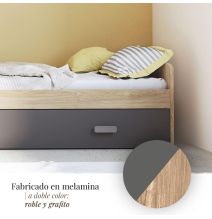 Cama Nido de Melamina Color Puccini Grafito – Ancho 194,4 cm x Fondo 98 cm x Alto 58 cm, Ideal para Habitaciones Juveniles.