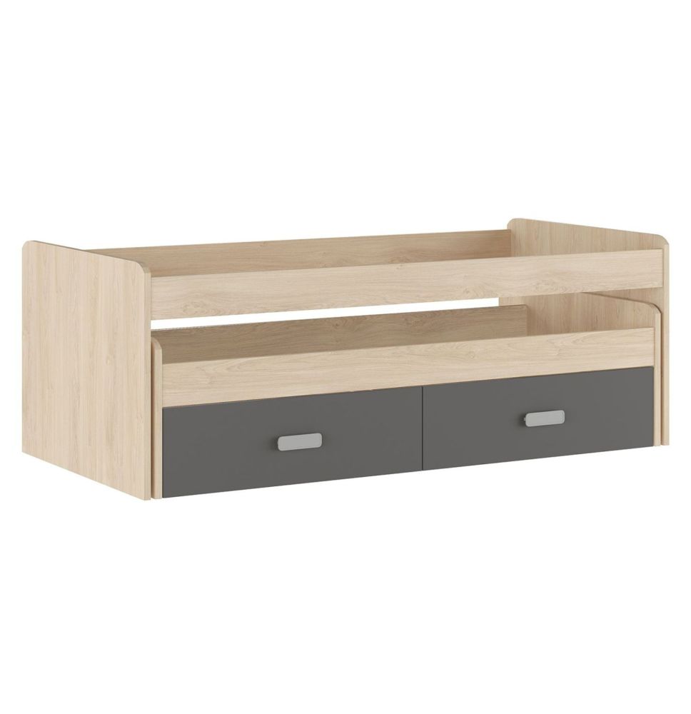 Cama Nido Juvenil Doble con Cajones de Almacenaje – Puccini Grafito, 198.4 cm Largo x 98 cm Ancho x 72 cm Alto