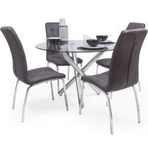 Mesa de Comedor Redonda | Tapa de Cristal y Pata Cromada | Diámetro 110 cm.