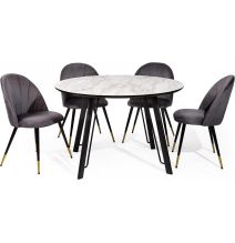 Mesa de Comedor Fija Redonda | Imitación Mármol con Pata Metálica | Diámetro 120 cm x Alto 75 cm