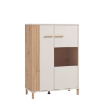 Vitrina Baja en Melamina Color Cashmere y Roble Artisan 2 Puertas Medidas 85,5x40x122,5 cm