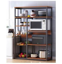 Estantería de Cocina, Estante Abierto de Pie 2 Mallas metálicas y múltiples Estantes 80x30x142cm, Color Negro y Madera