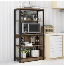 Estantería de Cocina Con Marco de Metal Negro, Estante Industrial para microondas 60x30x126 Cm Color Madera y Negro