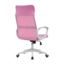 Silla de Oficina Ergonómica con Respaldo en PU Rosa y Tejido 3D Rosa, Reposacabezas Ajustable - Medidas 57,5x54x104-114 cm