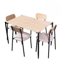 Conjunto de Mesa y 4 Sillas con Estructura Metálica Negra , Asiento en Tela Beige - Mesa 100x70x75 cm, Silla 40x44x80 cm