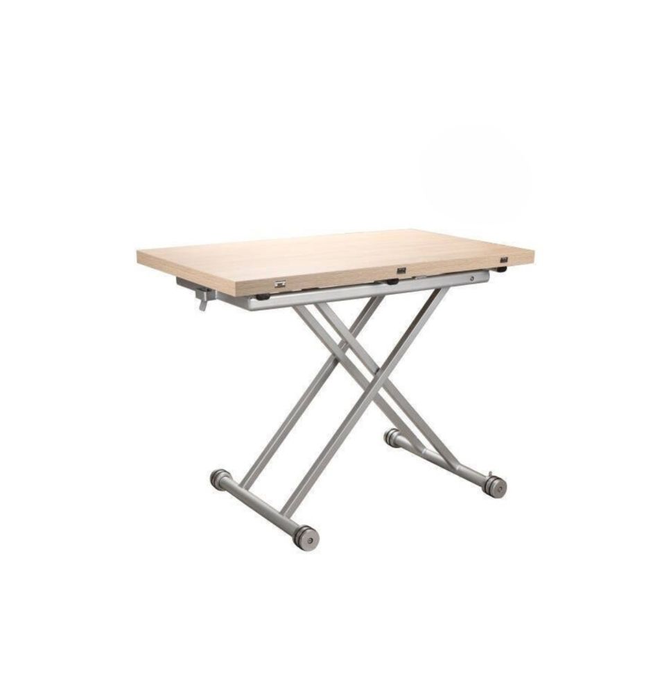 Mesa de Centro Elevable y Tapa Extensible -Color Roble Sonoma -Cerrada 100x57 cm, Abierta 100x114 cm, Altura de 39 a 77 cm