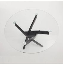 Mesa de Centro Redonda con Tapa de Cristal 8 mm y Patas Metálicas en Acabado Negro -Medidas 80x40 cm