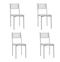 Juego de 4 Sillas de Cocina con Estructura y Patas Metálicas Blancas, Asiento Tapizado en PVC Blanco - Medidas 38,5x48,86 cm