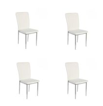 6 Sillas de Comedor con Relleno de Espuma, Tapizado en Símil Piel Blanco y Patas Metálicas Cromadas - Medidas 44x91,5x47 cm