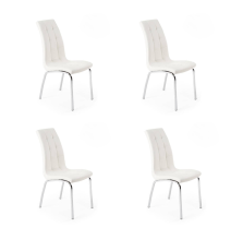 Juego de 4 Sillas Tapizadas en Símil Piel Blanco con Patas Cromadas, Asiento y Respaldo Ergonómicos- Medidas 43x63x97 cm