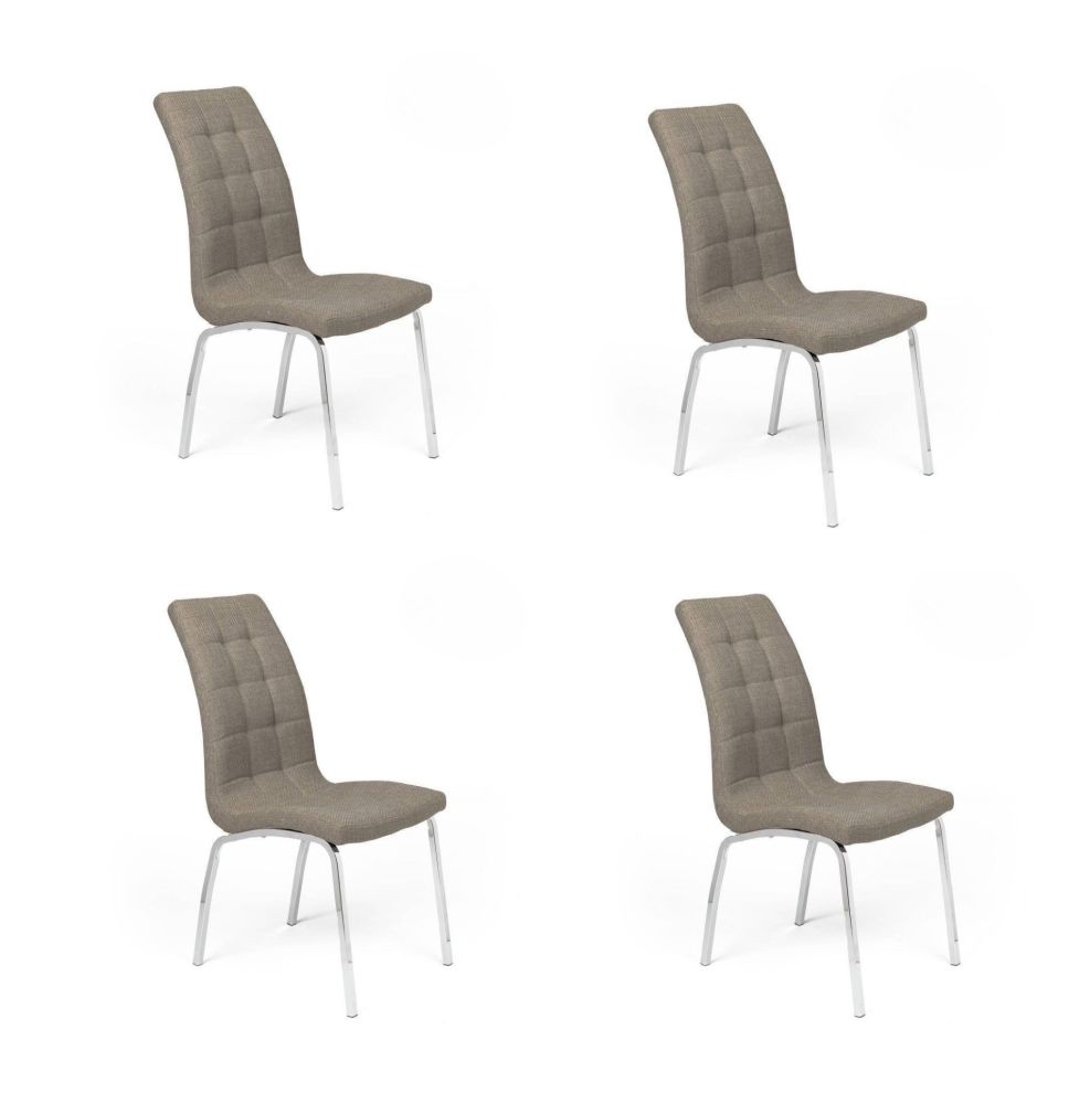 Juego de 4 Sillas Tapizadas en Símil Piel Marrón con Patas Cromadas, Asiento y Respaldo Ergonómicos- Medidas 43x63x97 cm