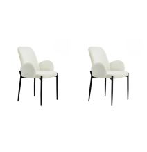 Juego de 2 Sillas con Brazos Tapizadas en Tela Blanca y Patas Metálicas Negras - Medidas 60x57x88 cm