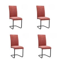 Pack de 4 Sillas de Madera Contrachapada con Relleno de Espuma, Tapizadas en Tela Coral, Patas Negras, Medidas 43x49x102 cm