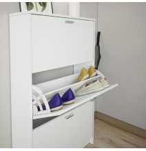 Zapatero Compacto Blanco – Mueble con 3 Puertas y Doble Profundidad | MDF con Acabado Melamina | 70 x 25 x 120 cm