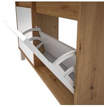 Zapatero de Melamina Roble/Blanco – 4 Puertas Abatibles | Gran Capacidad | 110 x 110 x 20 cm