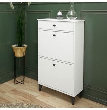 Mueble Zapatero Blanco con 2 Puertas y 1 Cajón | 61,1 x 110 x 25 cm